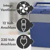 A blue and gray cooler box with feature callouts. Produktbild-Vorschau