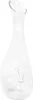 A clear glass carafe with an angled opening and a circular indentation on its side, isolated on a white background. Produktbild-Vorschau