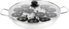 A stainless steel pot with a glass lid, designed for poaching eggs, is shown against a white background. Produktbild-Vorschau