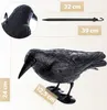 A collage showing a plastic crow decoy with dimensions indicated by text overlays and a separate image of a stake. Podgląd zdjęcia produktu