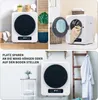 A collage of images showing a compact dryer in different settings, including its open door and how it can be mounted or placed on the floor. Produktbild-Vorschau