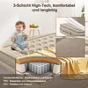 A baby sitting on an inflatable mattress with a cutaway view showing its internal structure and close-up shots of its surface. Produktbild-Vorschau