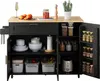 A black kitchen cart with a wooden countertop, filled with kitchenware and food items. Náhled obrázku produktu