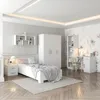 A bedroom scene with a white wardrobe, bed, and desk. Voir les images du produit