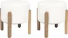 Two beige stools with wooden legs on a white background. Voir les images du produit