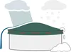 A winter cover for a round or oval pool is shown with rain falling on one side and snow falling on the other, illustrating its protective capabilities. Produktbild-Vorschau