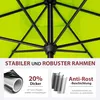 Close-up view of the underside of a green umbrella frame with text highlighting its features. Produktbild-Vorschau