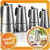 A collage of stainless steel coffee makers, some with an orange, starburst-shaped overlay containing text. Anteprima dell’immagine prodotto
