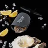 An oyster knife with a silicone holder, lemons, and ice cubes on a black background. Produktbild-Vorschau