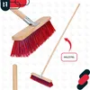 A collage of images showing a broom with a wooden handle and red and blue bristles, along with a close-up of the handle and a full view of the broom. Náhľad obrázku produktu