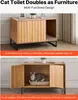 A multi-functional cat cabinet shown in two configurations: as furniture and as a cat litter box enclosure. Produktbild-Vorschau