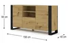 A sideboard or highboard with a wood finish and black legs, shown with dimensions indicated. Náhled obrázku produktu