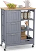 A gray kitchen cart with a wooden top, shown on a white background. Podgląd zdjęcia produktu