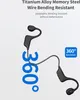 A black wireless bone conduction headphone is shown with text highlighting its features. Podgląd zdjęcia produktu