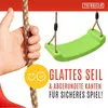 A hand holding a rope swing, with a green swing seat visible in the background. Text overlays highlight product features. Anteprima dell’immagine prodotto