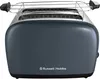 A front view of a gray Russell Hobbs toaster with a chrome rack on top. Voir les images du produit