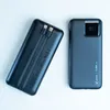 Two black power banks are shown on a white background. One power bank is lying flat with its underside facing up, showing integrated cables and regulatory markings. The other power bank is standing upright, displaying a digital percentage indicator and bra Anteprima dell’immagine prodotto