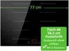 A close-up of a black induction cooktop with measurement lines and text overlays indicating dimensions and features. Produktbild-Vorschau