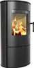 A black steel wood-burning stove with a glass door showing flames inside. Anteprima dell’immagine prodotto