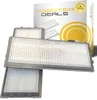 Three replacement filters for a robot vacuum cleaner are displayed in front of a box with product branding. Produktbild-Vorschau