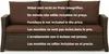 A brown sofa with text overlays in multiple languages. Produktbild-Vorschau