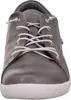 A close-up front view of a gray sneaker with white laces. Produktbild-Vorschau