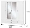 A white wardrobe with mirrored doors and drawers, with dimensions indicated. Produktbild-Vorschau