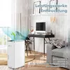 A white dehumidifier is shown in a modern living room setting with a desk, chair, and sofa. Produktbild-Vorschau