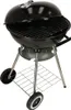 A black charcoal grill with silver legs and wheels, shown on a white background. Produktbild-Vorschau