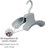 A gray handbag hanger with two curved arms is shown against a white background. A small inset image shows the hanger with several handbags hanging from it. Produktbild-Vorschau