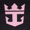 A close-up of a pink logo on a black textured background. Produktbild-Vorschau