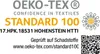 OEKO-TEX STANDARD 100 certification logo with product details and website. Produktbild-Vorschau