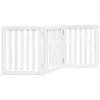 A white wooden pet gate with three panels, shown from the front. Voir les images du produit