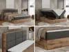 A collage of four images showcasing a boxspring bed with storage. Produktbild-Vorschau