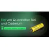 A yellow battery is shown on a dark green and black background with text. Produktbild-Vorschau