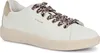 A single white sneaker with leopard print laces and a beige sole is shown against a white background. Voir les images du produit