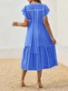 Langes Damenkleid, V-Ausschnitt, Rüschenärmel, farblich Produktbild-Vorschau 2