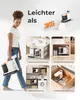 A collage showcasing a cleaning device in various home settings and its lightweight nature. Náhled obrázku produktu