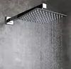 A modern square shower head mounted on a gray tiled wall, with water flowing from it. Produktbild-Vorschau