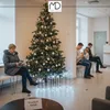 A waiting room decorated for Christmas with a tree and gift decorations. Podgląd zdjęcia produktu