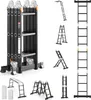 A collage of images showing a multi-functional ladder in various configurations and close-ups of its components. Náhled obrázku produktu