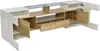 A modern TV stand with multiple compartments and open doors, displayed against a white background. Voir les images du produit