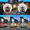 Collage showing different lighting modes of an outdoor security camera and a simulated intrusion scenario. Voir les images du produit