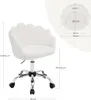 A white fabric swivel chair with dimensions shown in a diagram. Produktbild-Vorschau