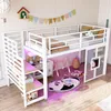 A child's bedroom with a white loft bed, desk, and play area. Produktbild-Vorschau