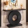 A modern console table with a unique geometric base, decorated with a vase of dried flowers, a sculpture of horses, and a bust. Náhľad obrázku produktu