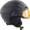 A black ski helmet with an orange visor, shown from the side. Produktbild-Vorschau