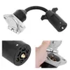 A collage of images showing a trailer adapter cable with close-ups and a hand holding one of the connectors. Podgląd zdjęcia produktu