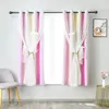 A pair of pink and yellow curtains with white sheer overlays are displayed in a room. Náhled obrázku produktu