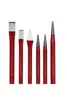 A set of six metal punches and chisels with red handles, arranged in a row against a white background. Produktbild-Vorschau